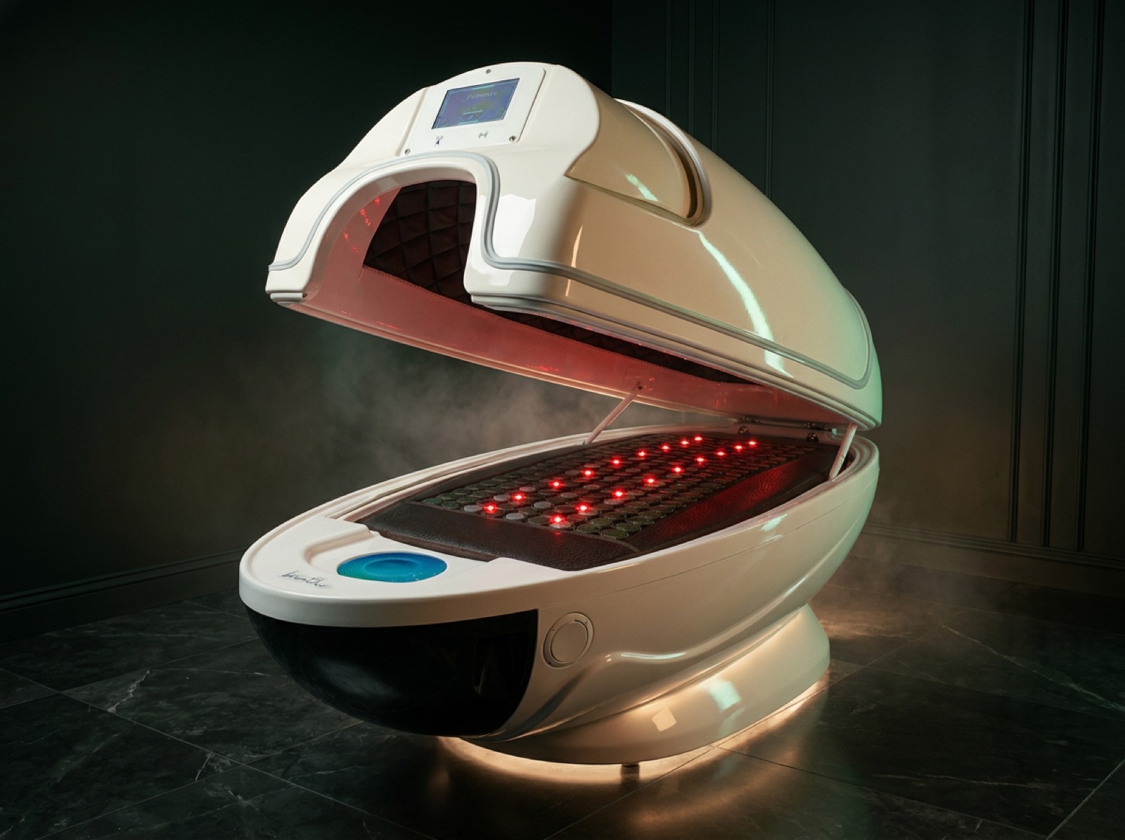 The customized Youth Chamber glowing with red LED light